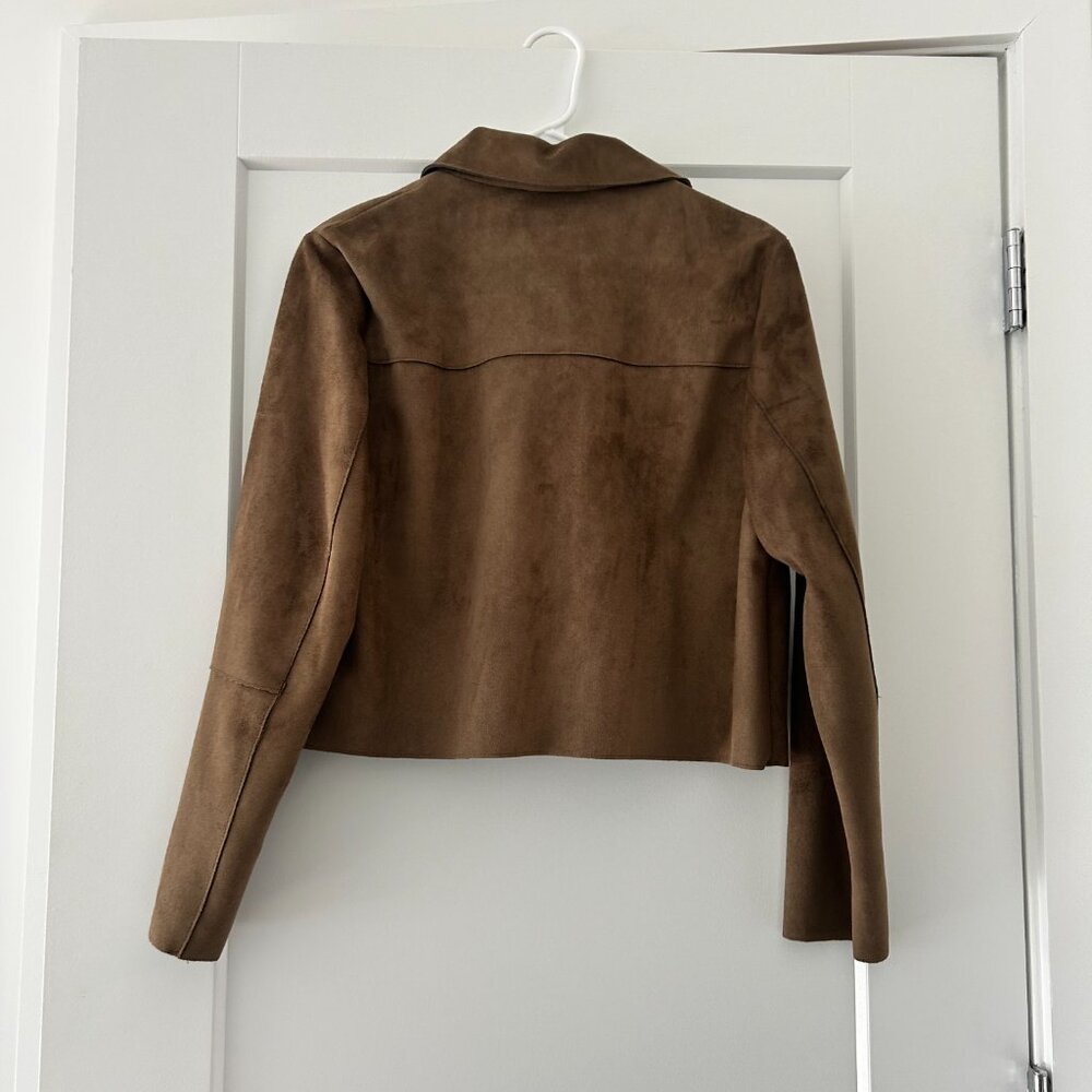 Zara Short Faux Suede Jacket, Khaki, Size M - Picture 7 of 8